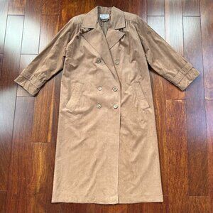 Vtg Ultrasuede Facile Suede Full Length Trench Coat Tan Brown Womens Size 12 USA